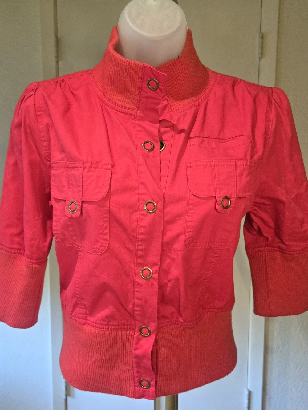 Rue21 Vibrant Red 3/4 Sleeve Bomber Jacket